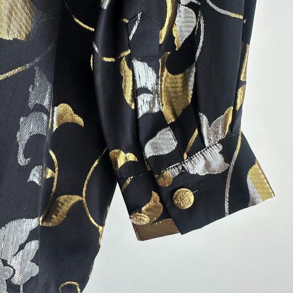 Vintage Silk Shirt Men Small Metallic Rave Disco Glam Club Baroque 90s Statement - Picture 10 of 13